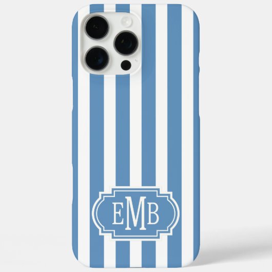 Blauw en Wit Monogram Strepen Case-Mate iPhone Case (Achterkant)