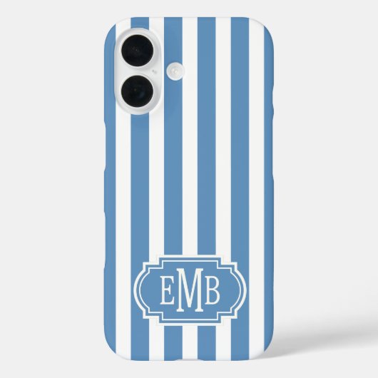 Blauw en Wit Monogram Strepen Case-Mate iPhone Case (Achterkant)