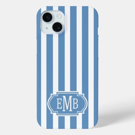 Blauw en Wit Monogram Strepen Case-Mate iPhone Case (Achterkant)