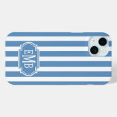Blauw en Wit Monogram Strepen Case-Mate iPhone Case (Achterkant (horizontaal))