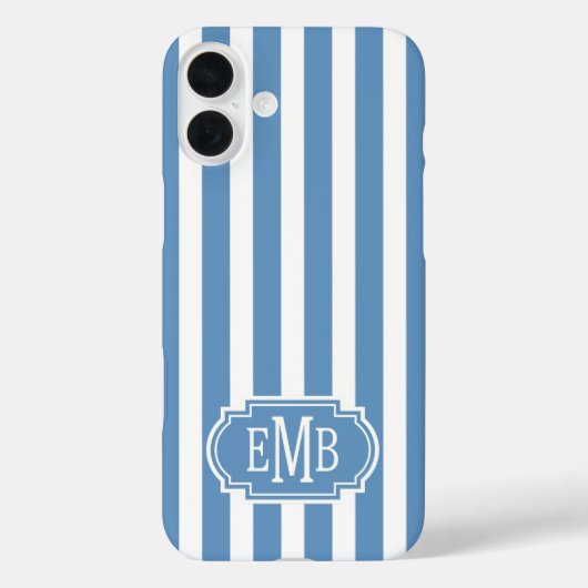 Blauw en Wit Monogram Strepen Case-Mate iPhone Case (Achterkant)