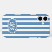 Blauw en Wit Monogram Strepen Case-Mate iPhone Case (Achterkant (horizontaal))