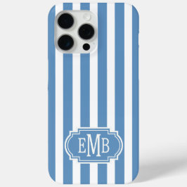 Blauw en Wit Monogram Strepen iPhone 15 Pro Max Hoesje