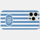 Blauw en Wit Monogram Strepen Case-Mate iPhone Case (Achterkant (horizontaal))