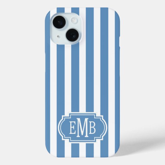 Blauw en wit monogram strepen Case-Mate iPhone case (Achterkant)