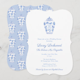 Blauw En Wit Monogram Toekomstige Mevrouw Bruiloft Kaart