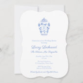 Blauw En Wit Monogram Toekomstige Mevrouw Bruiloft Kaart (Voorkant)