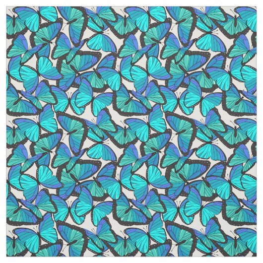  Blauw en Wit Morpho Vlinder Patterned Stof (Swatch)