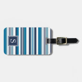 Blauw en wit multi-Stripe monogram Bagagelabel (Voorkant horizontaal)