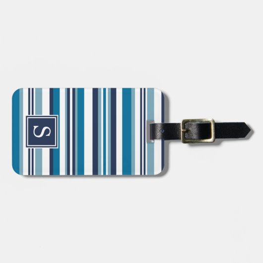 Blauw en wit multi-Stripe monogram Bagagelabel (Voorkant horizontaal)