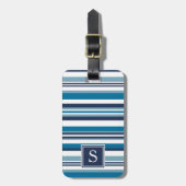 Blauw en wit multi-Stripe monogram Bagagelabel (Voorkant verticaal)