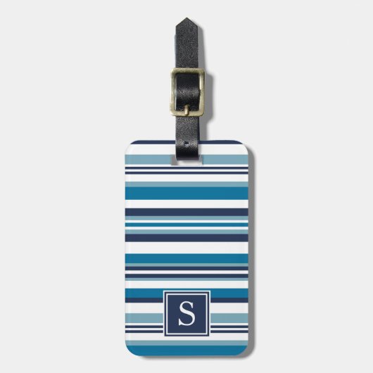 Blauw en wit multi-Stripe monogram Bagagelabel (Voorkant verticaal)