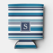 Blauw en wit multi-Stripe monogram Blikjeskoeler (Voorkant)