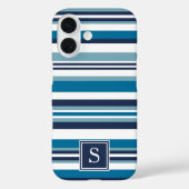 Blauw en wit multi-Stripe monogram Case-Mate iPhone Case (Achterkant)