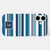 Blauw en wit multi-Stripe monogram Case-Mate iPhone Case (Achterkant (horizontaal))