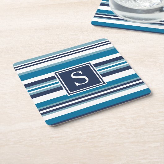 Blauw en wit multi-Stripe monogram Kartonnen Onderzetters (Schuin)