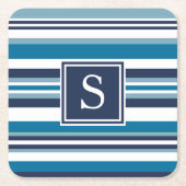 Blauw en wit multi-Stripe monogram Kartonnen Onderzetters (Voorkant)