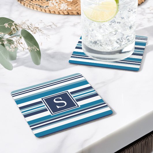 Blauw en wit multi-Stripe monogram Kartonnen Onderzetters