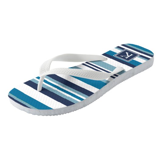 Blauw en wit multi-Stripe monogram Teenslippers (Schuin)