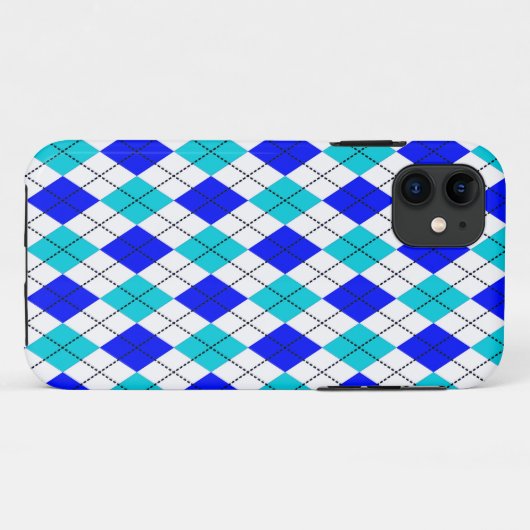 Blauw en wit, naadloos argyle-patroon Case-Mate iPhone case (Achterkant (horizontaal))