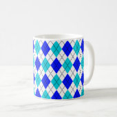 Blauw en wit, naadloos argyle-patroon koffiemok (Voorkant rechts)