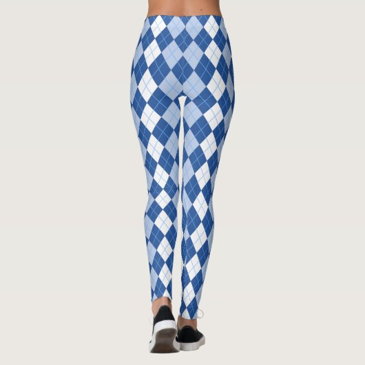 Blauw en wit, naadloos argyle-patroon leggings (Achterkant)