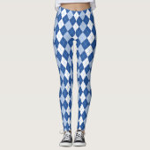 Blauw en wit, naadloos argyle-patroon leggings (Voorkant)