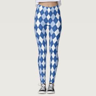 Blauw en wit, naadloos argyle-patroon leggings