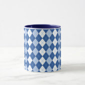 Blauw en wit, naadloos argyle-patroon mok (Midden)