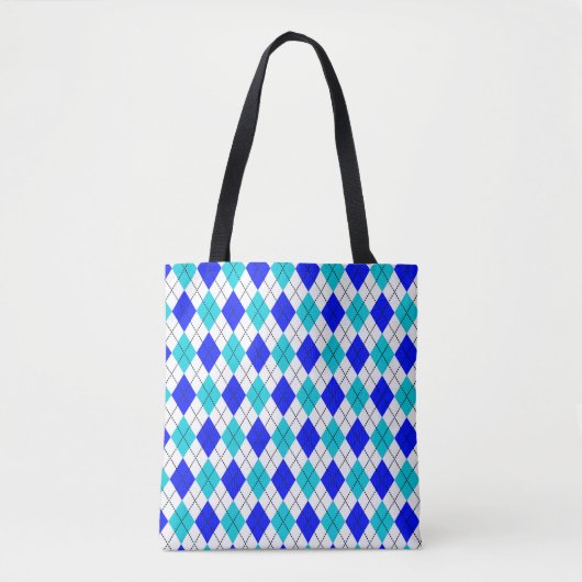 Blauw en wit, naadloos argyle-patroon tote bag (Voorkant)