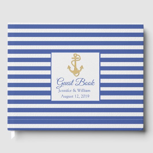 Blauw en wit Nautical Threadding Gastenboek (Voorkant)