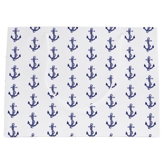 Blauw en wit nautisch anker groot cadeauzakje (Voorkant)