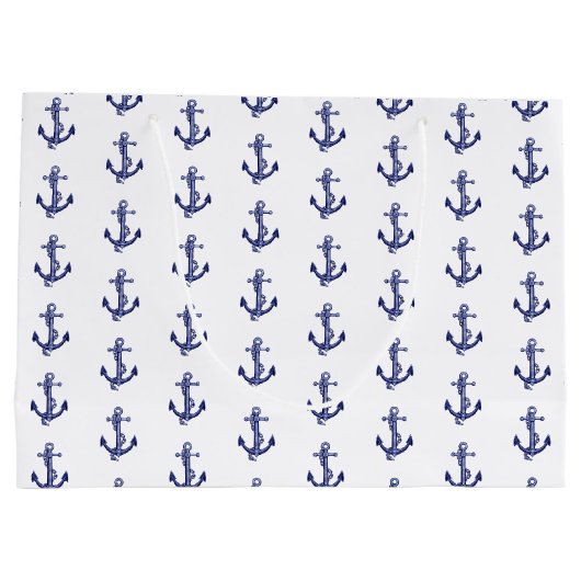 Blauw en wit nautisch anker groot cadeauzakje (Achterkant)