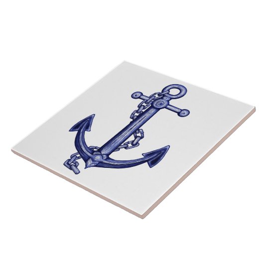 Blauw en wit nautisch anker tegeltje (Zijkant)