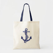 Blauw en wit nautisch anker tote bag (Voorkant)