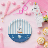 Blauw en Wit Nautisch georiënteerd design. Papieren Bordje (Feest)