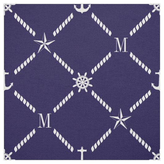Blauw en wit Nautisch Monogram Stof (Swatch)