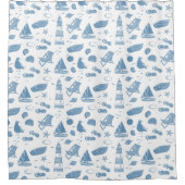 Blauw en wit Nautisch Patroon Douchegordijn (Voorkant)