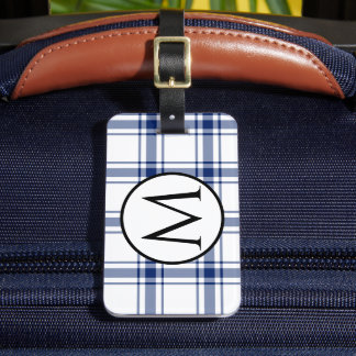 Blauw en Wit Nautisch Plaid Bagagelabel