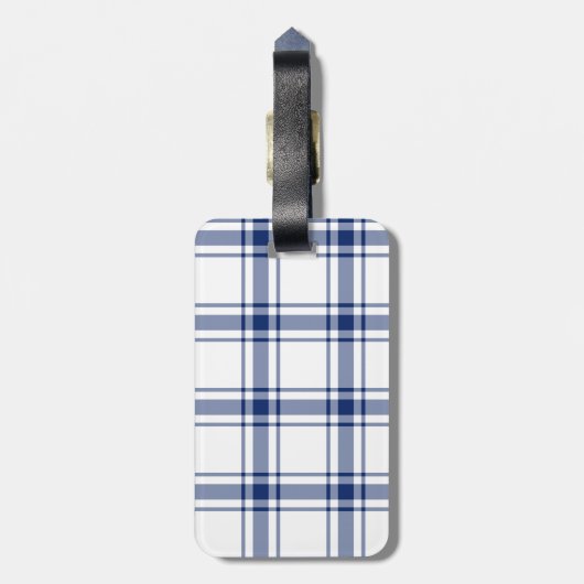 Blauw en Wit Nautisch Plaid Bagagelabel (Achterkant verticaal)