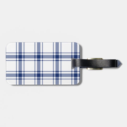 Blauw en Wit Nautisch Plaid Bagagelabel (Achterkant horizontaal)