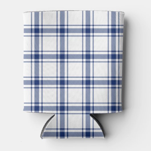 Blauw en Wit Nautisch Plaid Blikjeskoeler (Voorkant)