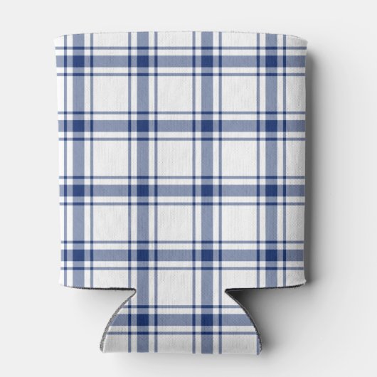 Blauw en Wit Nautisch Plaid Blikjeskoeler (Achterkant)