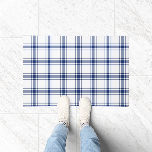 Blauw en Wit Nautisch Plaid Deurmat (Binnen)