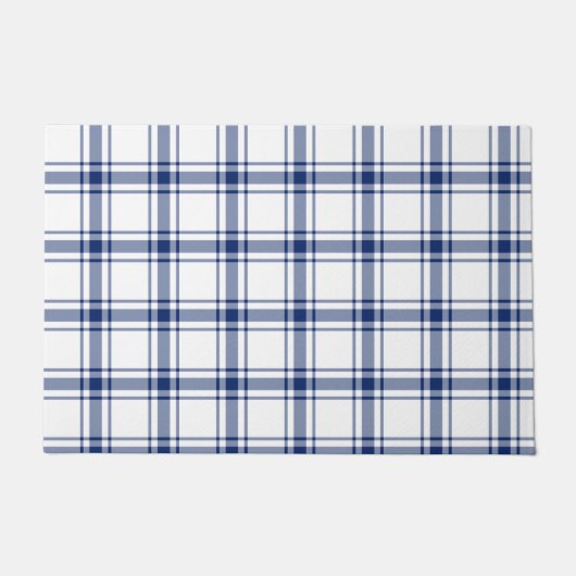 Blauw en Wit Nautisch Plaid Deurmat (Voorkant)