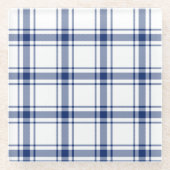 Blauw en Wit Nautisch Plaid Glazen Onderzetter (Voorkant)