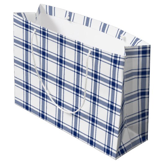 Blauw en Wit Nautisch Plaid Groot Cadeauzakje (Achterkant Gekanteld)