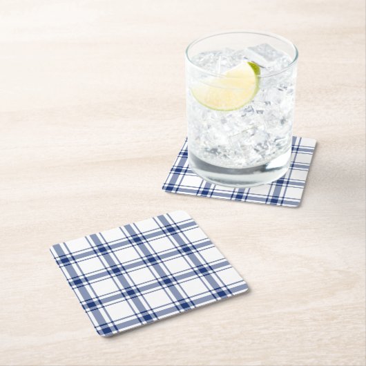 Blauw en Wit Nautisch Plaid Kartonnen Onderzetters (Insitu)