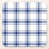 Blauw en Wit Nautisch Plaid Kartonnen Onderzetters (Voorkant)