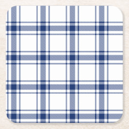 Blauw en Wit Nautisch Plaid Kartonnen Onderzetters